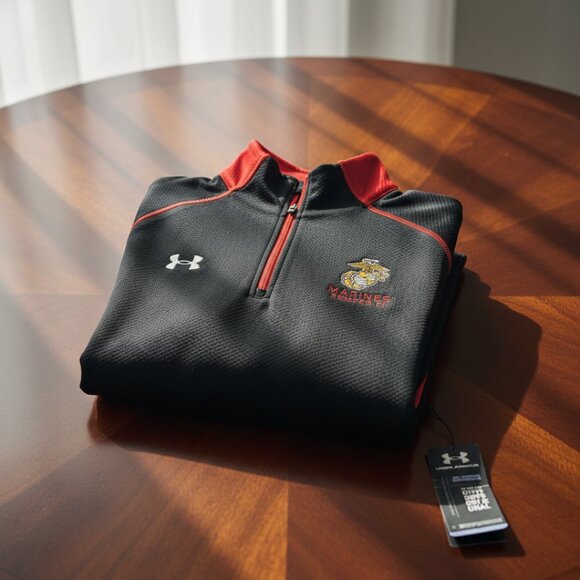 Under Armour ColdGear US Marines Semper Fi 1/4 Zip Pullover Black Red L NWT - Picture 5 of 10